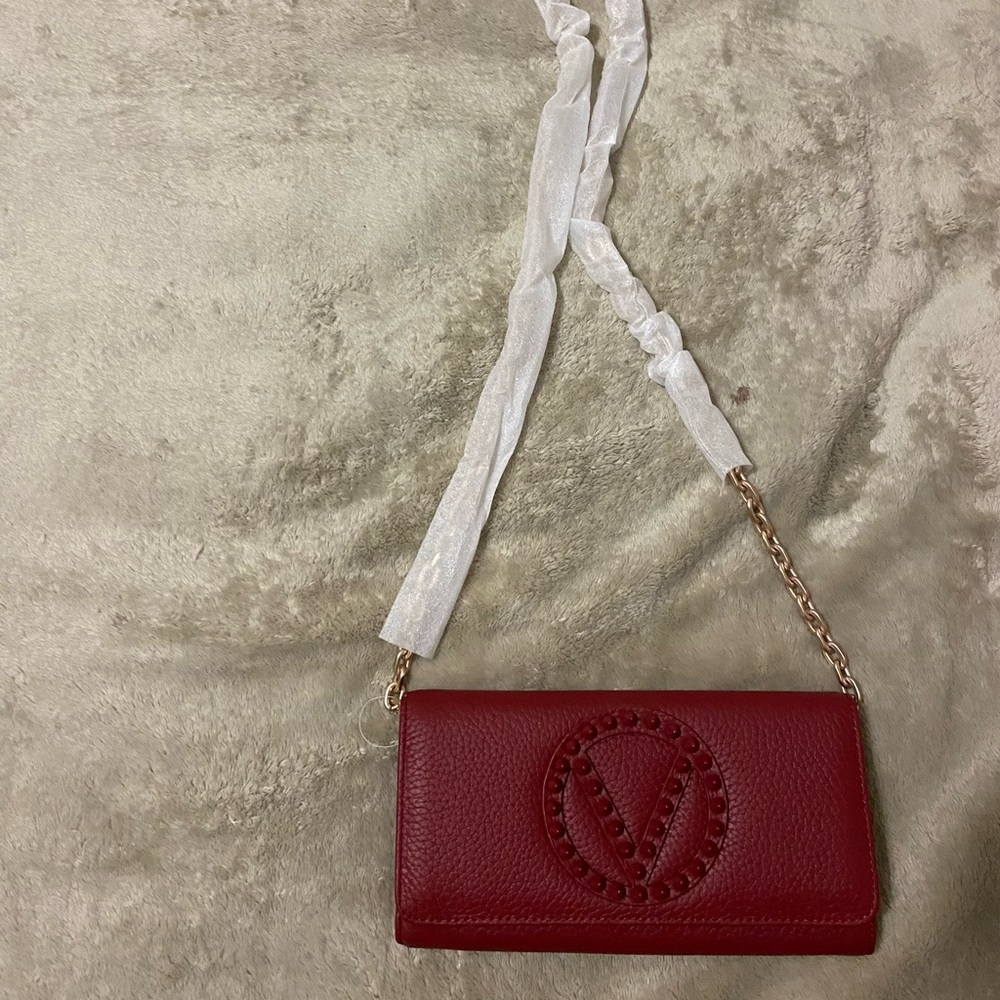 VALENTINO BY MARIO VALENTINO Logo Studded Leather Wallet On Chain